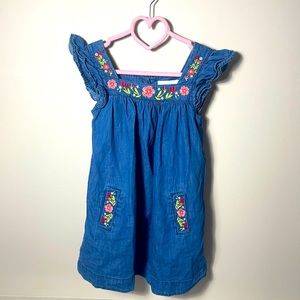 Tommy Bahama Denim Floral Embroidered Dress w/ Ruffle  Sleeve Size 5T